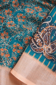 Green Fancy Printed Linen Saree 10068770