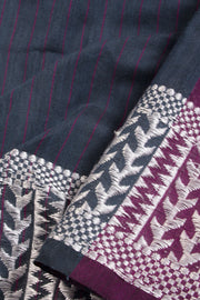 Grey Shantipur Tant Bengal Cotton Saree 10068795 - Avishya