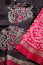 Black Chhattisgarh Tussar Silk Saree 10068810 - Avishya