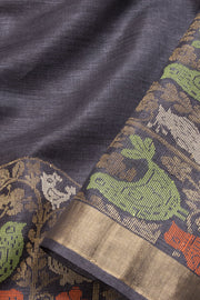 Black Chhattisgarh Tussar Silk Saree 10068811 - Avishya