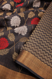 Black Chhattisgarh Tussar Silk Saree 10068834 - Avishya