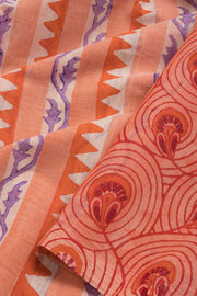 Orange Hand Block Print Dhaniakhali Cotton Saree 10068898 - Avishya