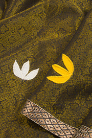 Green Hand Block Brocode Dhaniakhali Cotton Saree With Applique 10068899 - Avishya