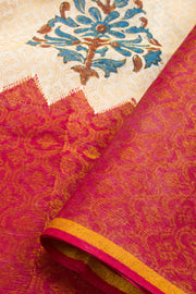 Half & Half Hand Block Brocode Dhaniakhali Cotton Saree 10068902 - Avishya