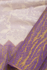 Purple Hand Block Brocode Dhaniakhali Cotton Saree 10068903 - Avishya