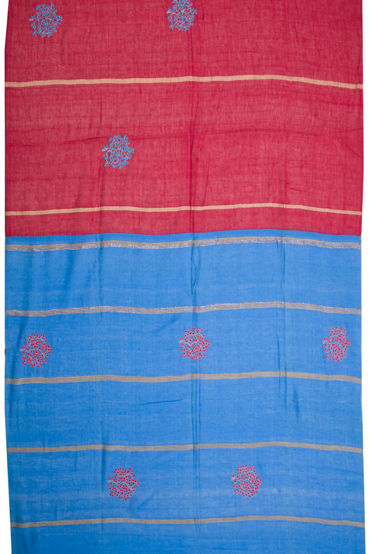 Blue Dhaniakhali Cotton Saree With Khesh Weave & Embroidered 10068907 - Avishya