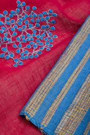 Blue Dhaniakhali Cotton Saree With Khesh Weave & Embroidered 10068907 - Avishya