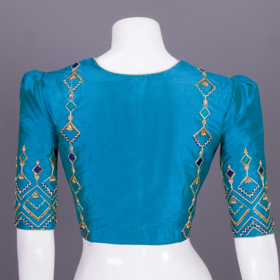 Blue Aari Embroidered Tussar Silk Blouse 10068917 - Avishya