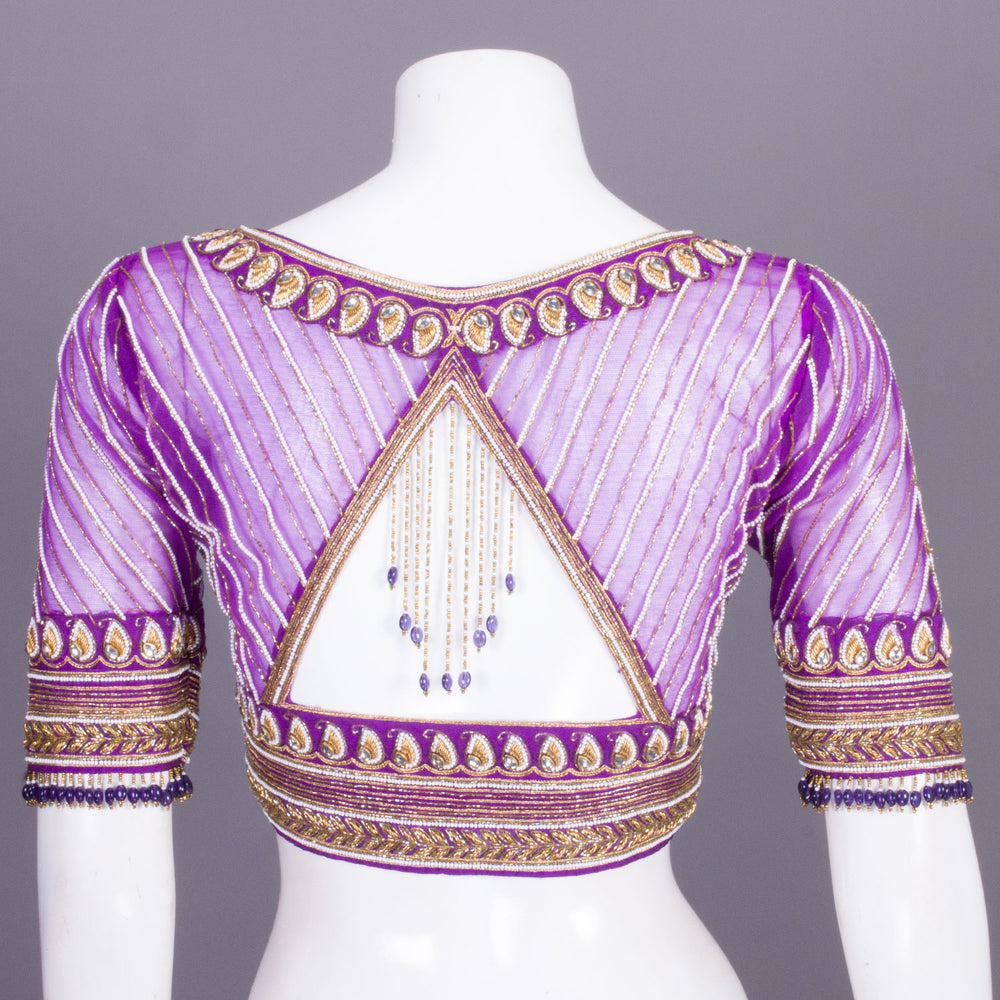 Purple Aari Embroidered Tussar Silk Blouse 10068922 - Avishya