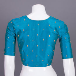 Blue Aari Embroidered Tussar Silk Blouse 10068931 - Avishya