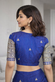 Blue Aari Embroidered Silk Blouse 10068942
