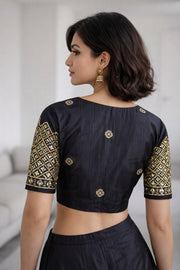 Black Aari Embroidered Silk Blouse 10068945