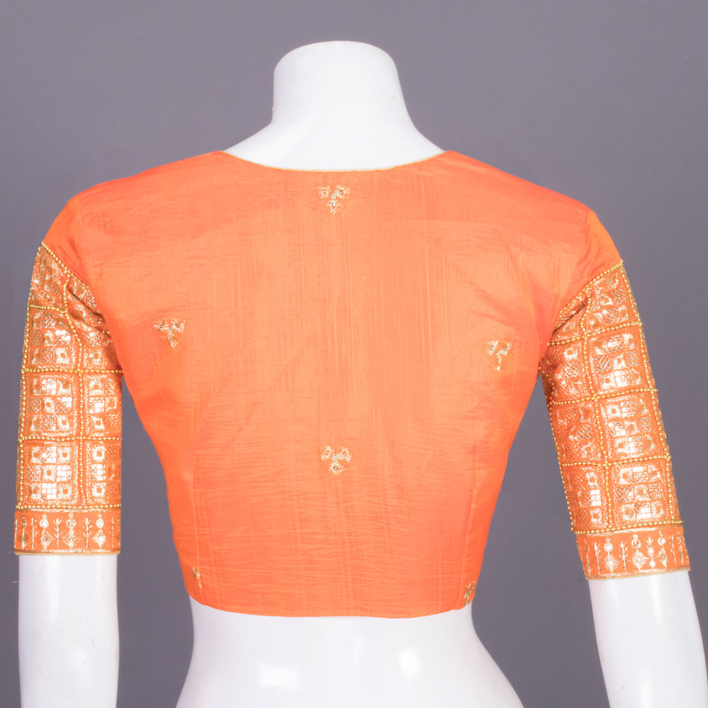 Orange Embroidered Blended Silk Blouse 10068946 - Avishya