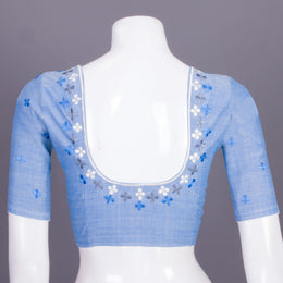 Blue Embroidered Cotton Blouse 10068956 - Avishya