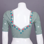 Green Embroidered Cotton Blouse 10068964 - Avishya