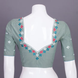 Green Embroidered Cotton Blouse 10068964 - Avishya