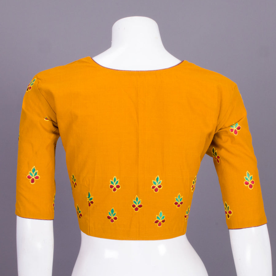 Yellow Embroidered Mangalgiri Cotton Blouse 10068971 - Avishya