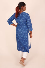 Indigo Dyed & Embroidered Dabu Printed Cotton Kurta 10068991 - Avishya