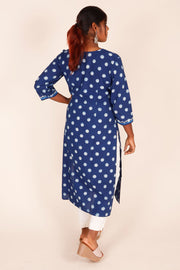 Blue Embroidered Dabu Printed Cotton Kurta 10068993 - Avishya