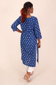 Indigo Dyed & Embroidered Dabu Printed Cotton Kurta 10068994 - Avishya