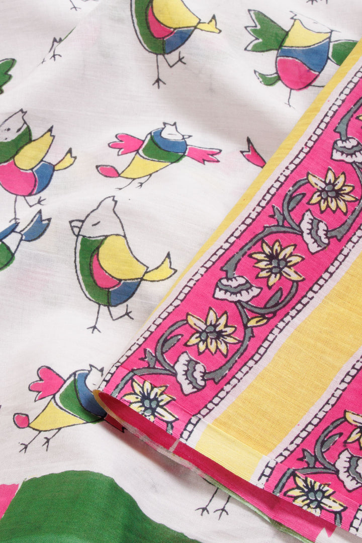 Sheen Green Sofisticated KotaDoria Dye Block Printed Cotton Saree With Blouse main image 1
