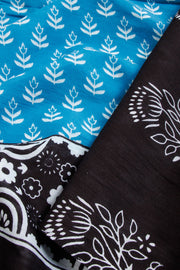 Blue Hand Block Printed Cotton Saree 10069075 - Avishya