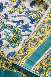 White Hand Block Printed Cotton Saree 10069076 - Avishya