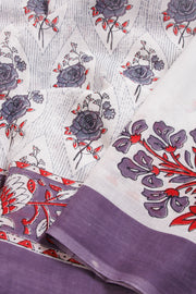 White Hand Block Printed Cotton Saree Without Blouse 10069077 - Avishya