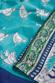 Blue Hand Block Printed Cotton Saree 10069078 - Avishya