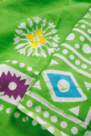 Green Hand Block Printed Cotton Saree 10069080 - Avishya