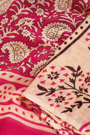 Red Hand Block Printed Cotton Saree 10069081 - Avishya
