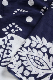 Blue Hand Block Printed Cotton Saree 10069084 - Avishya