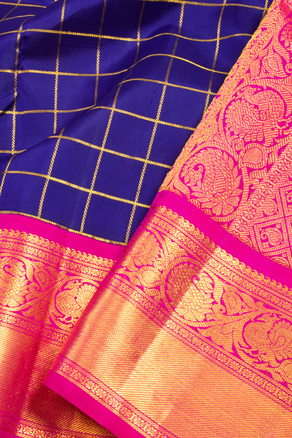 Blue Handloom Korvai Kanjivaram Silk Saree 10069173 - Avishya