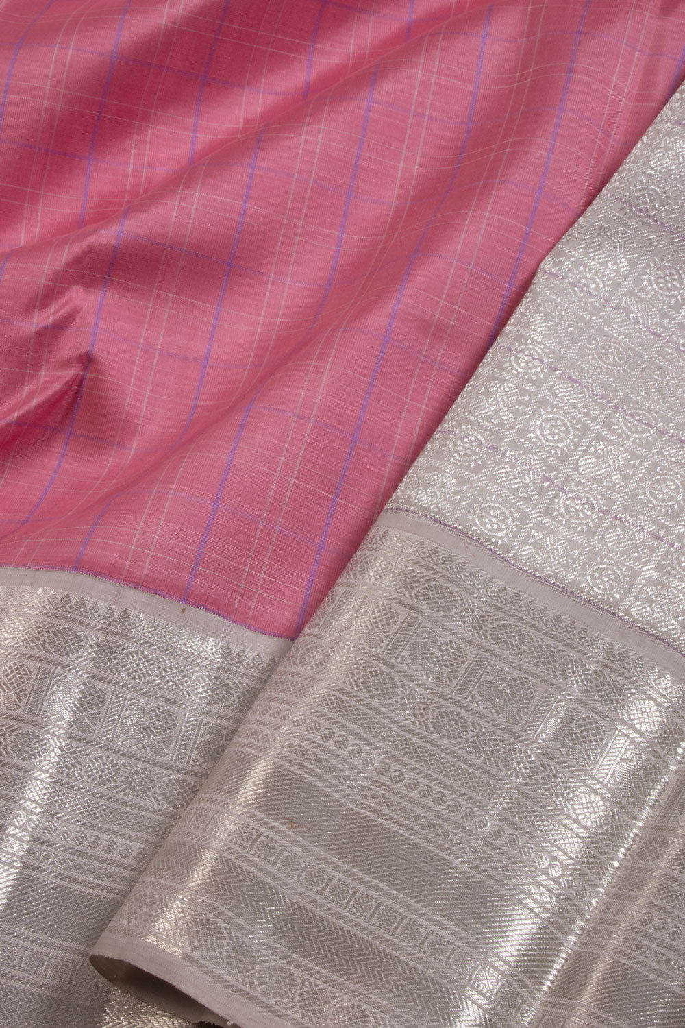 Pink Handloom Korvai Kanjivaram Silk Saree 10069181 - Avishya