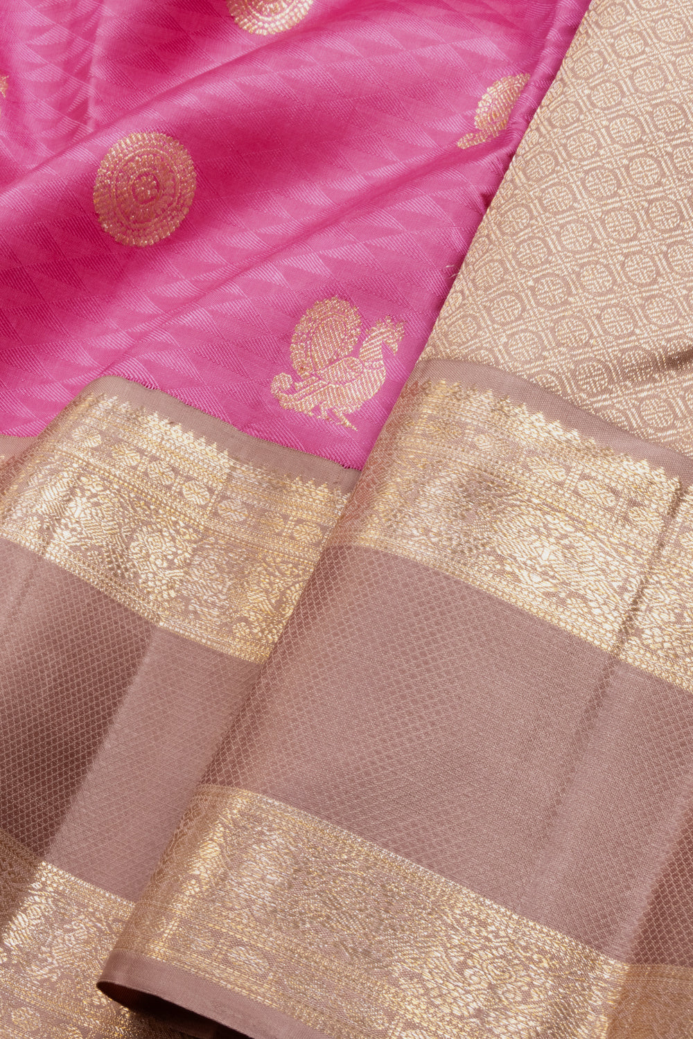 Pink Handloom Bridal Jacquard Korvai Kanjivaram Silk Saree 10069194