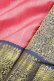 Peach Handloom Korvai Kanjivaram Silk Saree 10069196 - Avishya