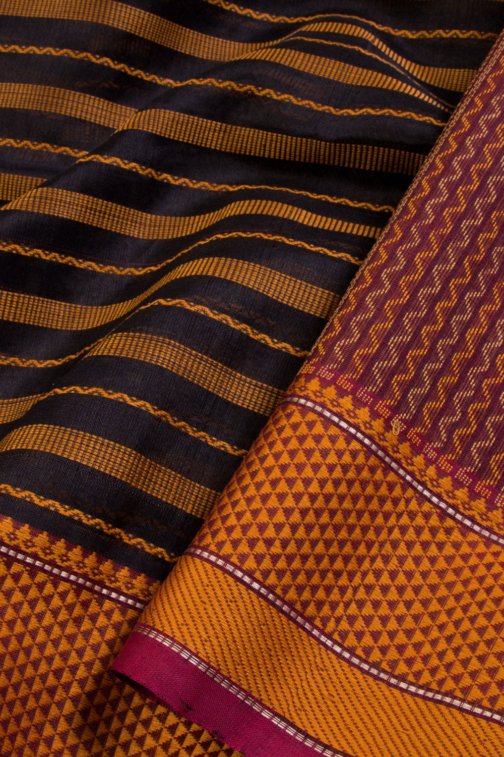 Black Handloom Kanchi Silk Cotton Saree 10069255 - Avishya