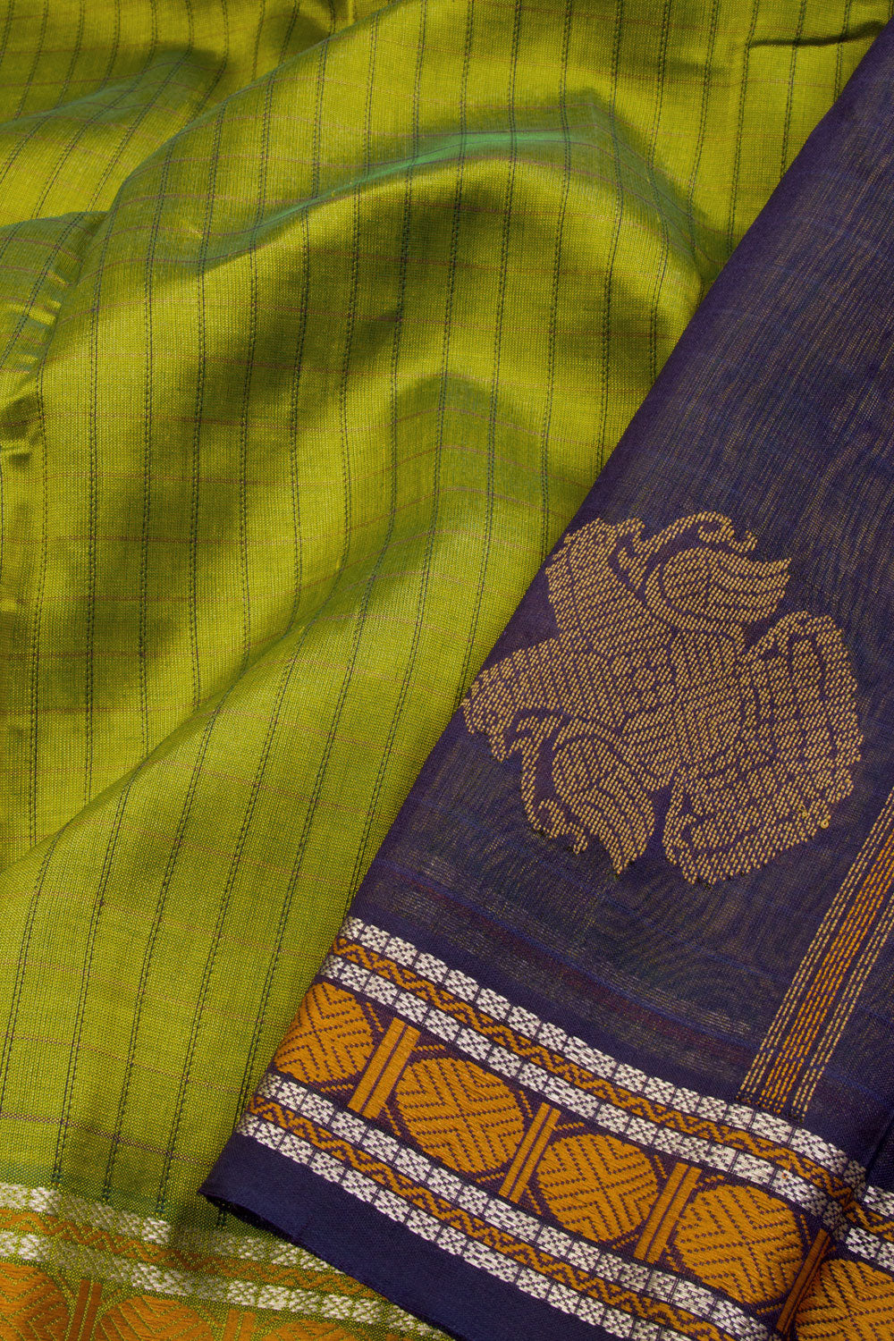 Green Handloom Kanchi Silk Cotton Saree 10069259 - Avishya