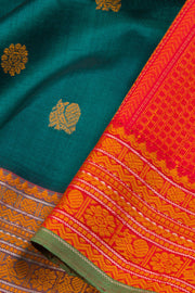 Peacock Green Handloom Kanchi Silk Cotton Saree 10077996