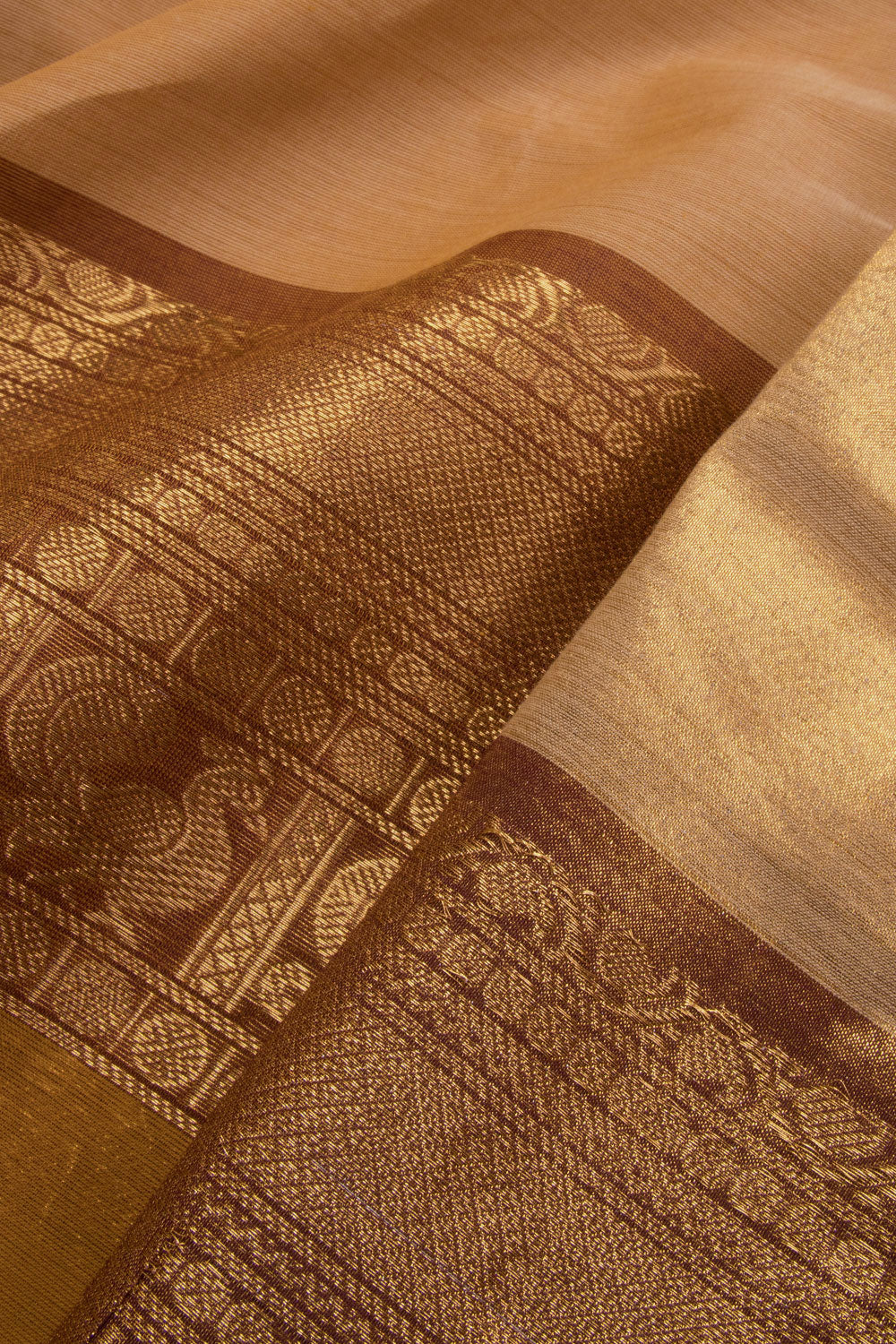 Brown Handwoven Kanchi Cotton Saree 10069359 - Avishya