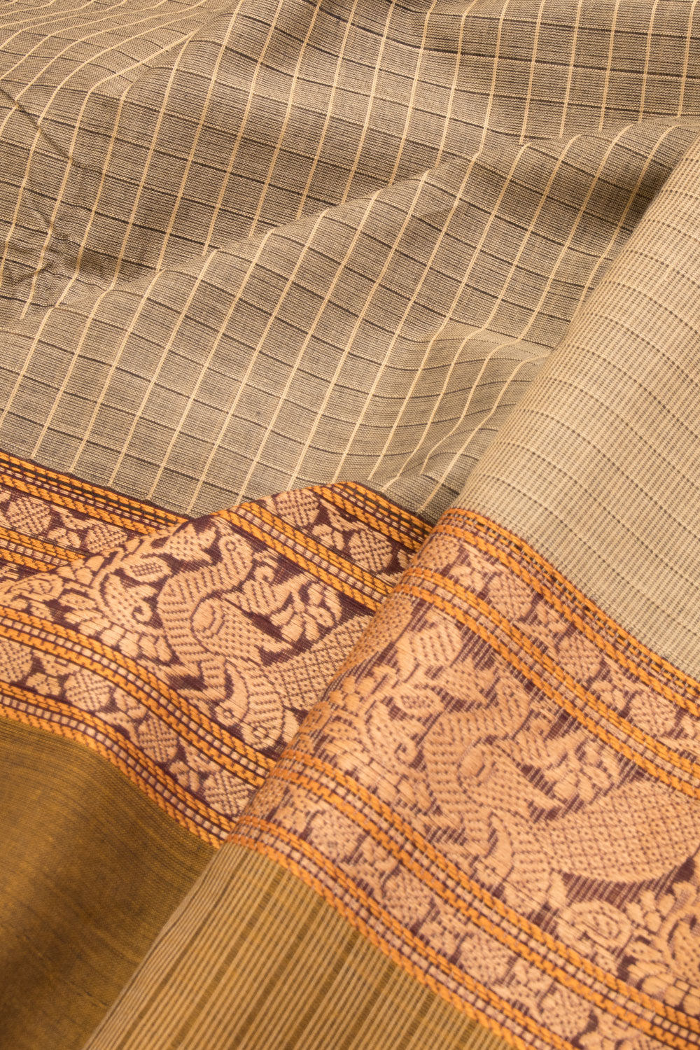 Brown Handwoven Kanchi Cotton Saree 10069381 - Avishya