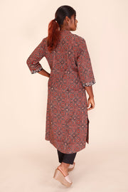 Brown Work Ajrakh Printed Cotton Kurta 10069400 - Avishya