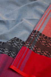 Grey Bengal Phulia Cotton Saree Temple Border 10069426 - Avishya