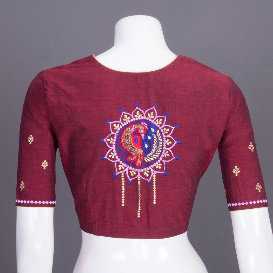 Maroon Embroidered Cotton Blouse 10069438 - Avishya