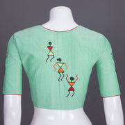 Green Embroidered Cotton Blouse 10069441 - Avishya