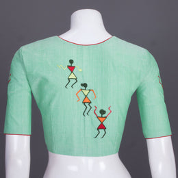 Green Embroidered Cotton Blouse 10069441 - Avishya