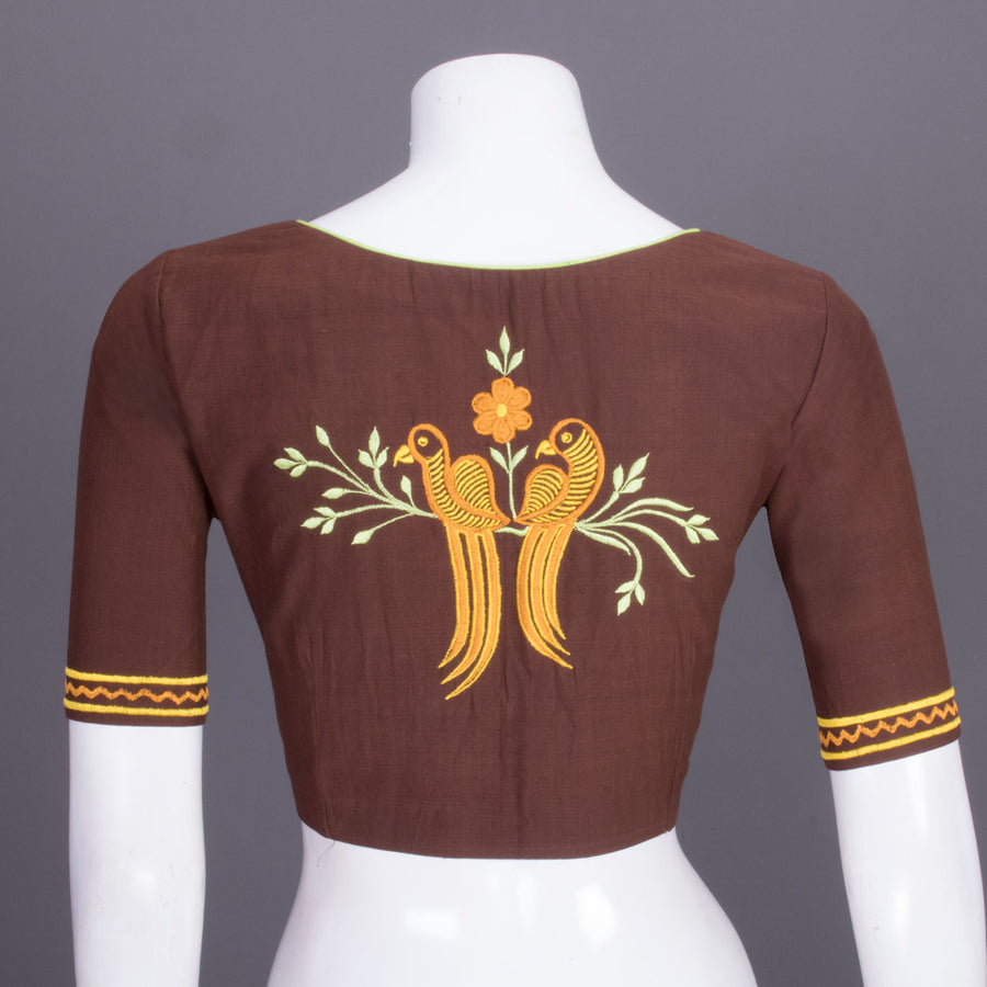 Brown Embroidered Cotton Blouse 10069442 - Avishya