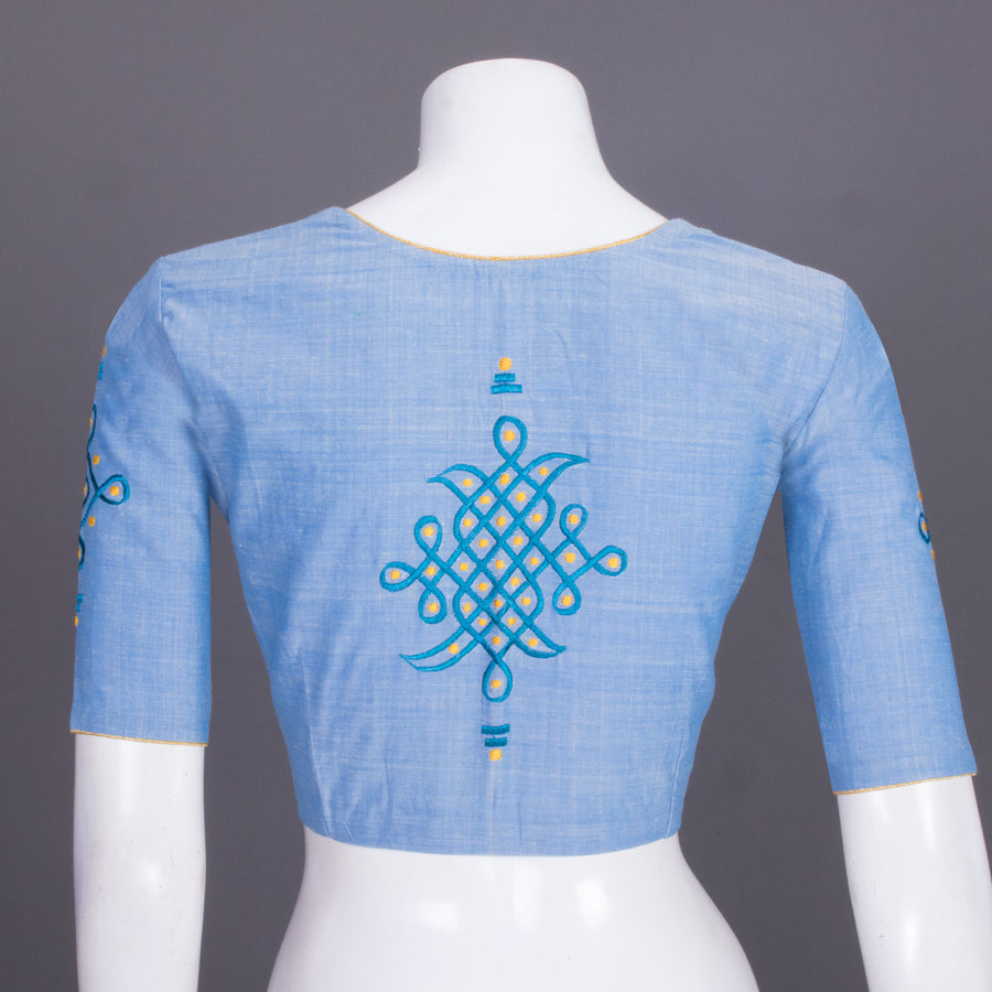 Blue Embroidered Cotton Blouse 10069444 - Avishya