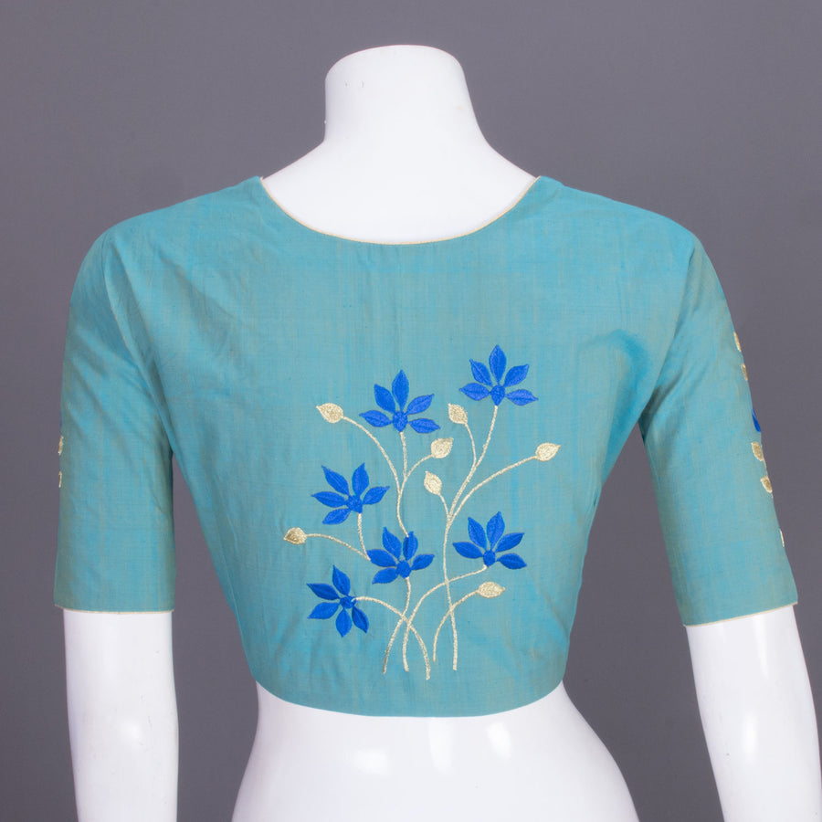 Blue Embroidered Cotton Blouse 10069445 - Avishya
