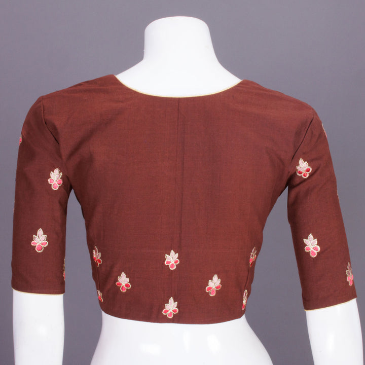 Brown Embroidered Cotton Blouse 10069456 - Avishya